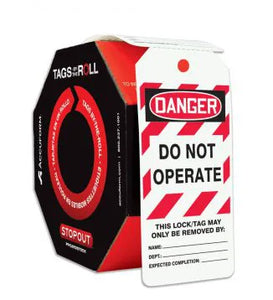 Tags By-The-Roll, DANGER DO NOT OPERATE THIS LOCK, 6.25" x 3", PF-Cardstock, 100/RL