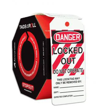 Tags By-The-Roll, DANGER LOCKED OUT DO NOT OPERATE, 6.25