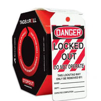 Tags By-The-Roll, DANGER LOCKED OUT DO NOT OPERATE, 6.25" x 3", PF-Cardstock, 250/RL