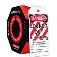 Tags By-The-Roll, DANGER LOCKED OUT DO NOT OPERATE, 6.25" x 3", PF-Cardstock, 250/RL