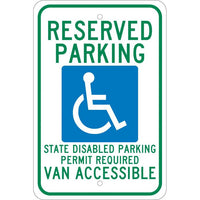 RESERVED PARKING (GRAPHIC) STATE DISABLED PARKING PERMIT REQUIRED VAN ACCESSIBLE, 18X12, .080 EGP REF ALUM