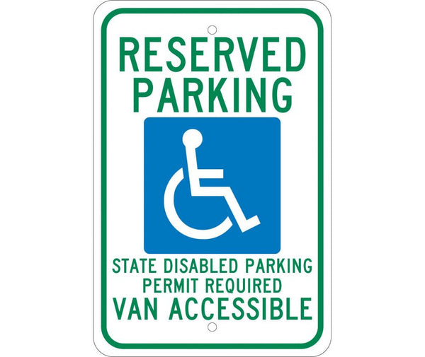 RESERVED PARKING (GRAPHIC) STATE DISABLED PARKING PERMIT REQUIRED VAN ACCESSIBLE, 18X12, .080 EGP REF ALUM
