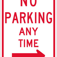 NO PARKING ANY TIME (W/ RIGHT ARROW), 18X12, .080 EGP REF ALUM