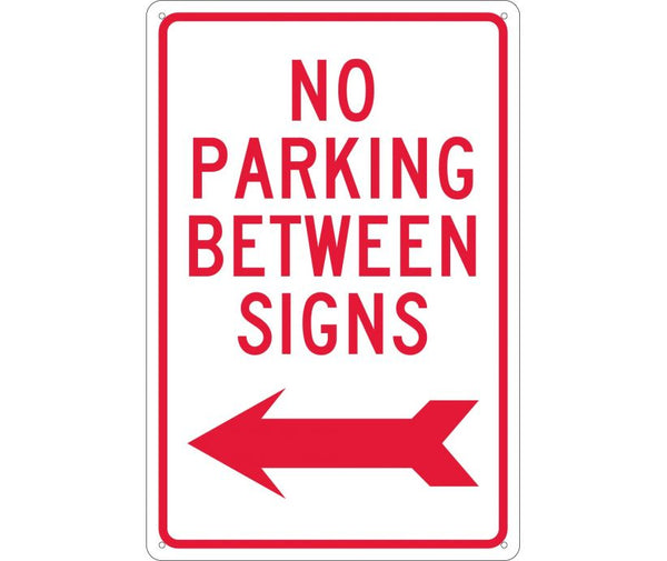 NO PARKING BETWEEN SIGNS (W/ LEFT ARROW), 18X12, .040 ALUM