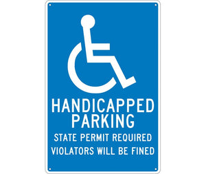 HANDICAPPED PARKING STATE PERMIT REQUIRED.., 18X12, .040 ALUM