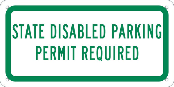 STATE  DISABLED PERMIT REQUIRED, 6X12 PLAQUE SIGN, .040 ALUM