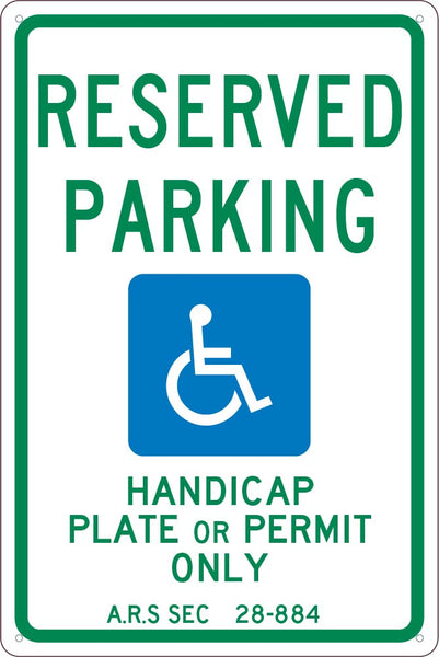 RESERVED PARKING HANDICAPPED , 18X12, .040 ALUM SIGN