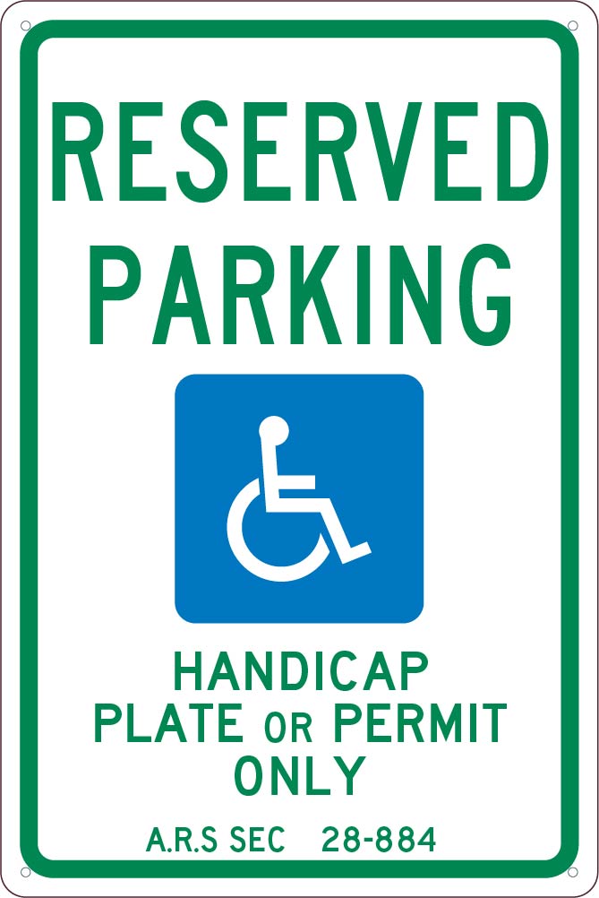 RESERVED PARKING HANDICAPPED , 18X12, .040 ALUM SIGN