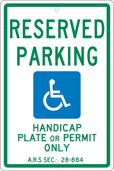 RESERVED PARKING HANDICAPPED, 18X12, .063 ALUM  SIGN