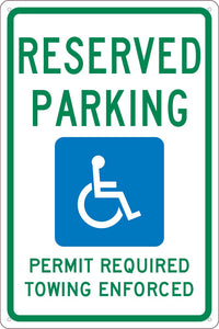 RESERVED PARKING HANDICAPPED , 18X12, .040 ALUM SIGN