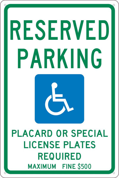 RESERVED PARKING HANDICAPPED , 18X12, .040 ALUM SIGN