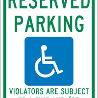 RESERVED PARKING HANDICAPPED,18X12, .040 ALUM SIGN