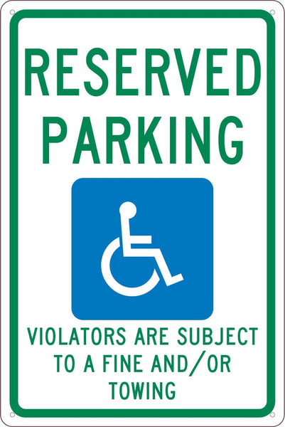 RESERVED PARKING HANDICAPPED,18X12, .040 ALUM SIGN