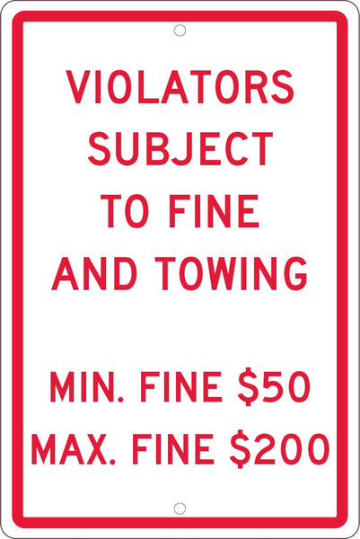 VIOLATORS SUBJECT TO FINE,18X12, .063 ALUM SIGN