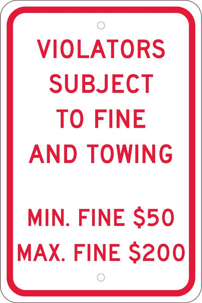 VIOLATORS SUBJECT TO FINE,18X12, .080 REF ALUM SIGN