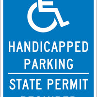 HANDICAPPED PARKING STATE PERMIT REQUIRED,18X12, .040 ALUM SIGN