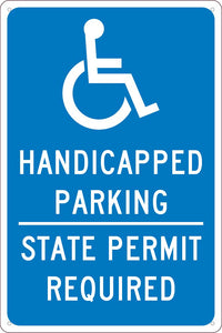HANDICAPPED PARKING STATE PERMIT REQUIRED,18X12, .040 ALUM SIGN