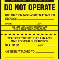 Accuform TPP208CTP PF-Cardstock Repair Tag, Legend"Caution DO NOT Operate This Caution TAG HAS Been", 5.75" Length x 3.25" Width x 0.010" Thickness, Black on Yellow (Pack of 25)