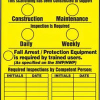Scaffold Tag, SCAFFOLD INSPECTION, 5.75" x 3.25", PolyTag, 25/PK