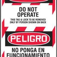 Lockout Tag, DANGER DO NOT OPERATE PELIGRO NO PONGA EN FUNCIONAMIENTO (English, Spanish), 5.75" x 3.25", RP-Plastic, 25/PK