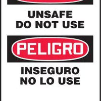 Safety Tag, DANGER UNSAFE DO NOT USE (English, Spanish), 5.75" x 3.25", PolyTag, 25/PK