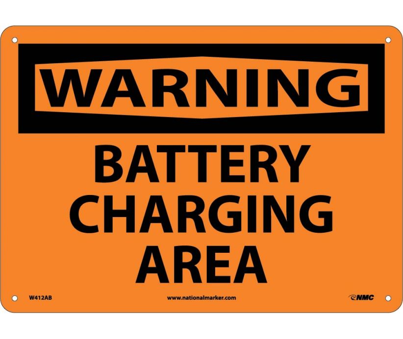 WARNING, BATTERY CHARGING AREA, 10X14, .040 ALUM