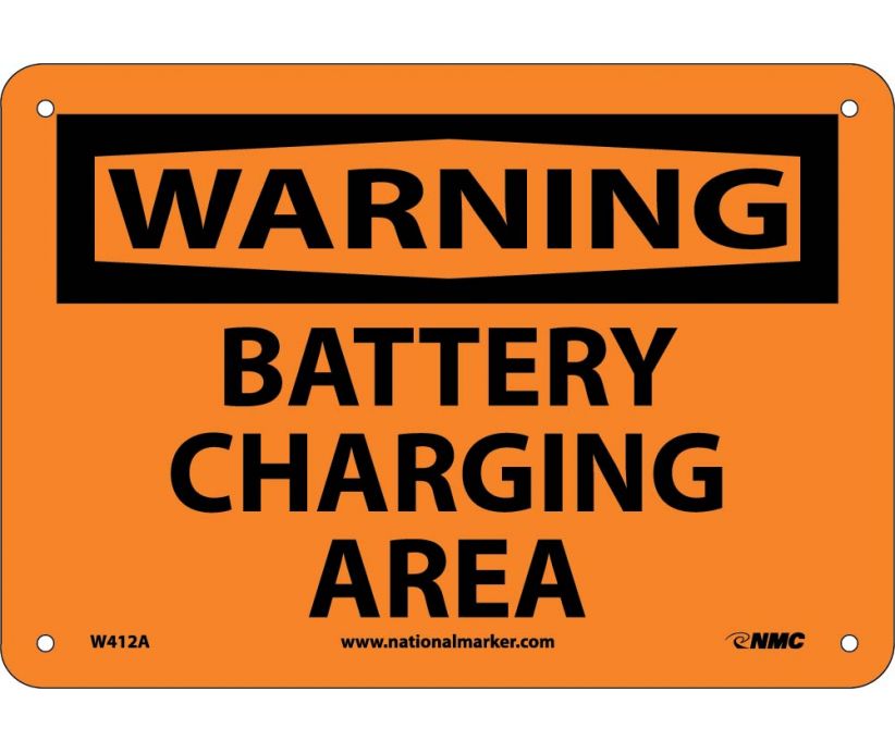 WARNING, BATTERY CHARGING AREA, 7X10, .040 ALUM