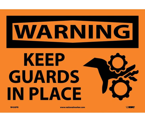 WARNING, KEEP GUARDS IN PLACE, GRAPHIC, 10X14, RIGID PLASTIC