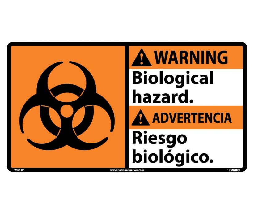 WARNING, BIOLOGICAL HAZARD (BILINGUAL W/GRAPHIC), 10X18, PS VINYL