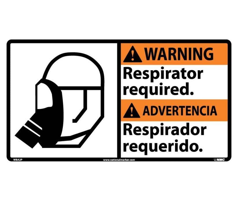 WARNING, RESPIRATOR REQUIRED (BILINGUAL W/GRAPHIC), 10X18, RIGID PLASTIC