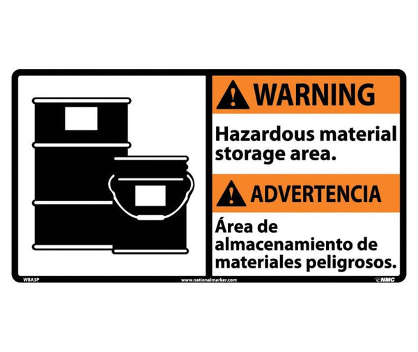 WARNING, HAZARDOUS MATERIAL (BILINGUAL W/GRAPHIC), 10X18, RIGID PLASTIC