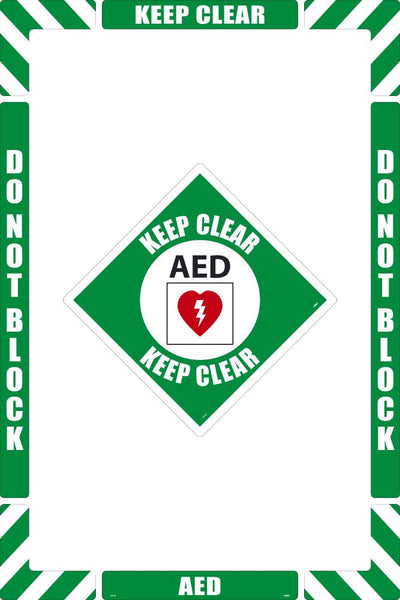 WALK-ON FLOOR MARKING KIT, CONFIGURABLE (INCLUDES 12 X 12 CENTER FLOOR SIGN AND MARKING STRIPS WITH CORNER ANGLES), TEXTURED NON-SLIP SURFACE, AED KEEP CLEAR