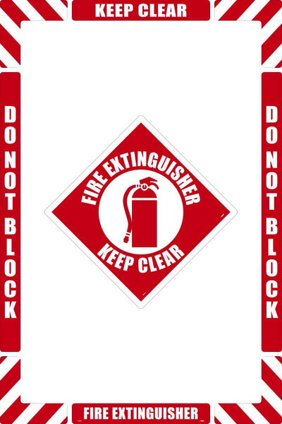 WALK-ON FLOOR MARKING KIT, CONFIGURABLE (INCLUDES 12 X 12 CENTER FLOOR SIGN AND MARKING STRIPS WITH CORNER ANGLES), TEXTURED NON-SLIP SURFACE, FIRE EXTINGUISHER KEEP CLEAR