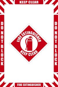 WALK-ON FLOOR MARKING KIT, CONFIGURABLE (INCLUDES 12 X 12 CENTER FLOOR SIGN AND MARKING STRIPS WITH CORNER ANGLES), SMOOTH NON-SLIP SURFACE, FIRE EXTINGUISHER KEEP CLEAR