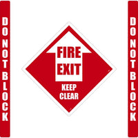 WALK-ON FLOOR MARKING KIT, CONFIGURABLE (INCLUDES 12 X 12 CENTER FLOOR SIGN AND MARKING STRIPS WITH CORNER ANGLES), TEXTURED NON-SLIP SURFACE, FIRE EXIT KEEP CLEAR