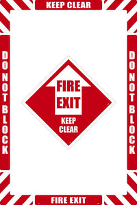 WALK-ON FLOOR MARKING KIT, CONFIGURABLE (INCLUDES 12 X 12 CENTER FLOOR SIGN AND MARKING STRIPS WITH CORNER ANGLES), TEXTURED NON-SLIP SURFACE, FIRE EXIT KEEP CLEAR