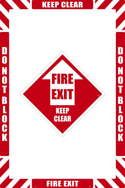 WALK-ON FLOOR MARKING KIT, CONFIGURABLE (INCLUDES 12 X 12 CENTER FLOOR SIGN AND MARKING STRIPS WITH CORNER ANGLES), TEXTURED NON-SLIP SURFACE, FIRE EXIT KEEP CLEAR
