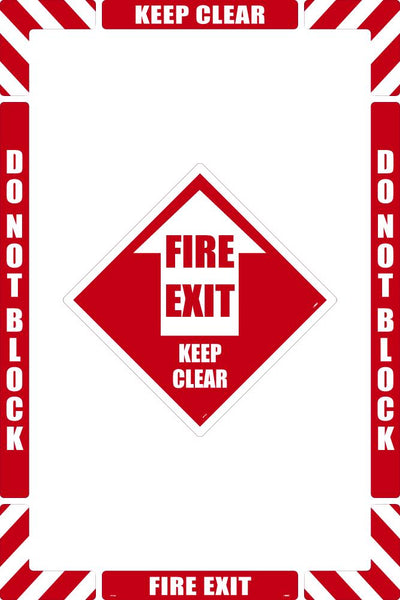WALK-ON FLOOR MARKING KIT, CONFIGURABLE (INCLUDES 12 X 12 CENTER FLOOR SIGN AND MARKING STRIPS WITH CORNER ANGLES), SMOOTH NON-SLIP SURFACE, FIRE EXIT KEEP CLEAR