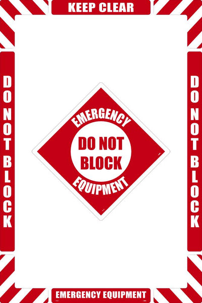 WALK-ON FLOOR MARKING KIT, CONFIGURABLE (INCLUDES 12 X 12 CENTER FLOOR SIGN AND MARKING STRIPS WITH CORNER ANGLES), SMOOTH NON-SLIP SURFACE, EMERGENCY EQUIPMENT DO NOT BLOCK