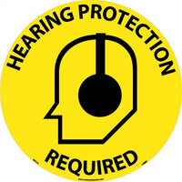 WALK ON FLOOR SIGN, 17" DIA., TEXTURED NON-SLIP SURFACE, HEARING PROTECTION REQUIRED