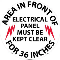 WALK ON FLOOR SIGN, 17" DIA., TEXTURED NON-SLIP SURFACE, AREA IN FRONT OF ELECTRICAL PANEL MUST..