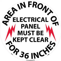 WALK ON FLOOR SIGN, 17" DIA., SMOOTH NON-SLIP SURFACE, AREA IN FRONT OF ELECTRICAL PANEL MUST..