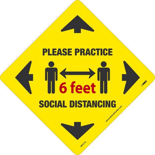 WALK ON, PLEASE PRACTICE SOCIAL DISTANCING 6 feet, 12x12, NON-SKID TEXTURED ADHESIVE BACKED VINYL,