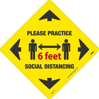 WALK ON - SMOOTH, PLEASE PRACTICE SOCIAL DISTANCING 6 feet, 12x12, NON-SKID SMOOTH ADHESIVE BACKED VINYL,