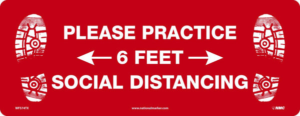TEXWALK, PLEASE PRACTICE6 FEET SOCIAL DISTANCING, 7.625x19.625, REMOVABLE ADHESIVE BACKED, SLIP-RESISTANT FLOOR SIGN