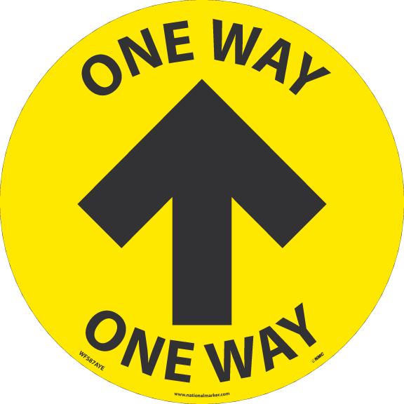 TEXWALK, ONE WAY ARROW, 8 IN DIA, BLACK/YELLOW, REMOVABLE ADHESIVE BACKED, SLIP-RESISTANT FLOOR SIGN, 10 PACK