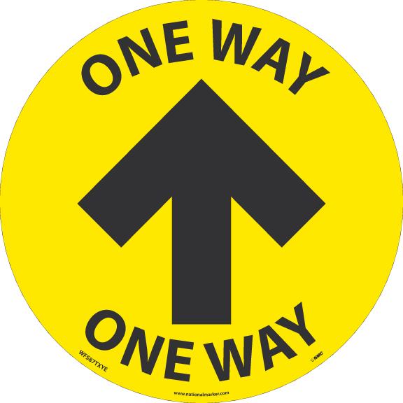 TEXWALK, ONE WAY ARROW, 8 IN DIA, BLACK/YELLOW, REMOVABLE ADHESIVE BACKED, SLIP-RESISTANT FLOOR SIGN