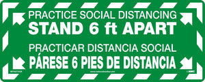 TEXWALK, PRACTICE SOCIAL DISTANCING STAND 6FT APART, FLOOR SIGN, GREEN, REMOVABLE ADHESIVE BACKED, SLIP-RESISTANT FLOOR SIGN MATERIAL, 7.63 X 19.63, ENGLISH/SPANISH