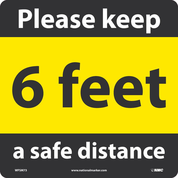 WALK ON - SMOOTH, Please keep a safe distance 6 feet, 12x12, NON-SKID SMOOTH ADHESIVE BACKED VINYL,