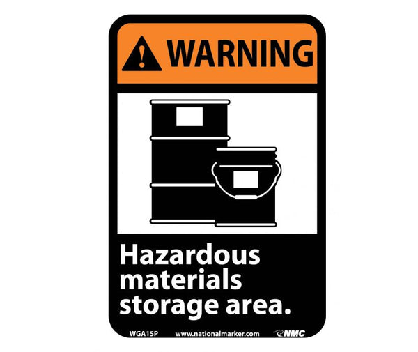 WARNING, HAZARDOUS MATERIALS STORAGE AREA (W/GRAPHIC), 10X7, RIGID PLASTIC